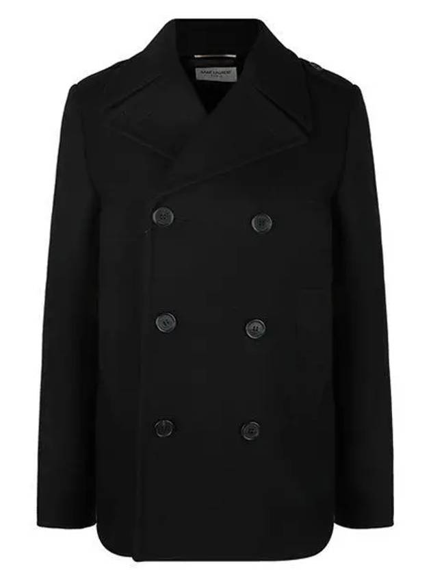 Women's Double Breasted Wool Peacoat Black - SAINT LAURENT - BALAAN 2