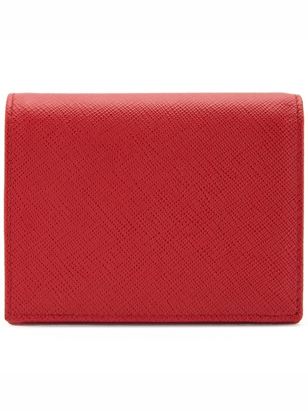 women's gold triangle logo saffiano bifold wallet red - PRADA - BALAAN.