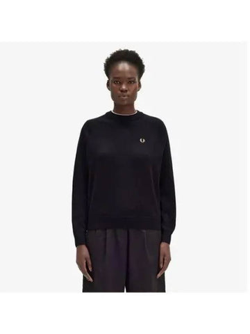 Fred Perry Womens Crew Neck Merino Wool Knit Black AFPF2432117 184 - FRED PERRY - BALAAN 1