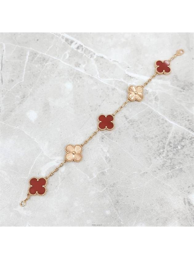 Lux You Van Cleef Alhambra Bracelet 5 Motifs 18K Rose Gold Guilloche Carnelian - VANCLEEFARPELS - BALAAN 4