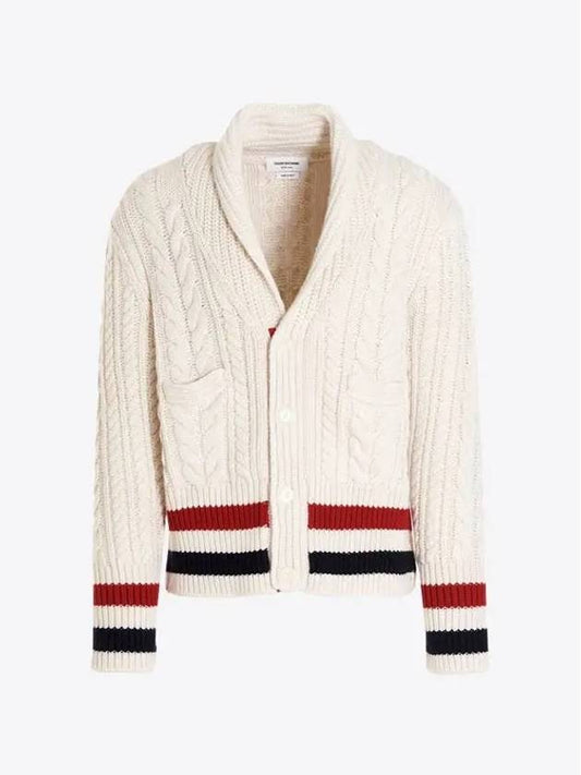 4 Bar V-neck Cashmere Cardigan White - THOM BROWNE - BALAAN 2