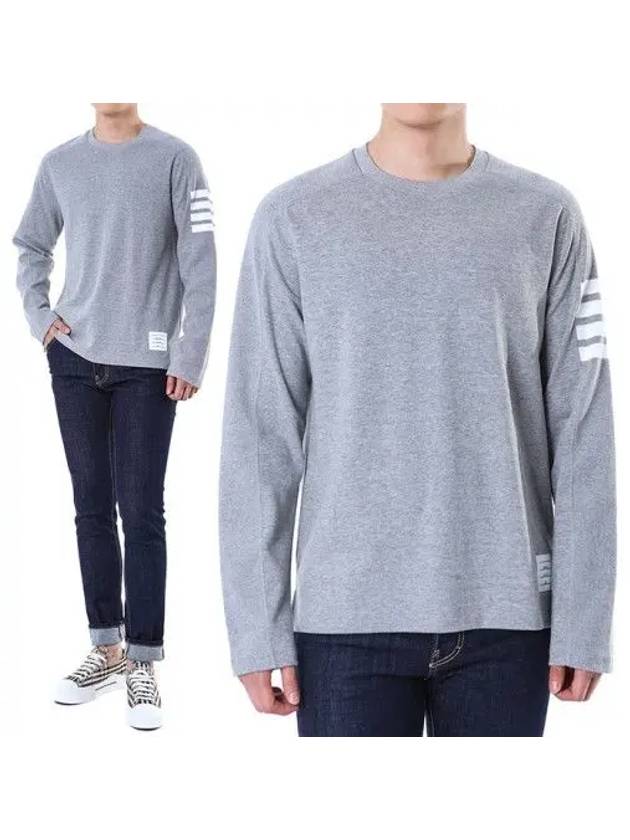 4-Bar Striped Cotton Long Sleeve T-Shirt Light Grey - THOM BROWNE - BALAAN 2