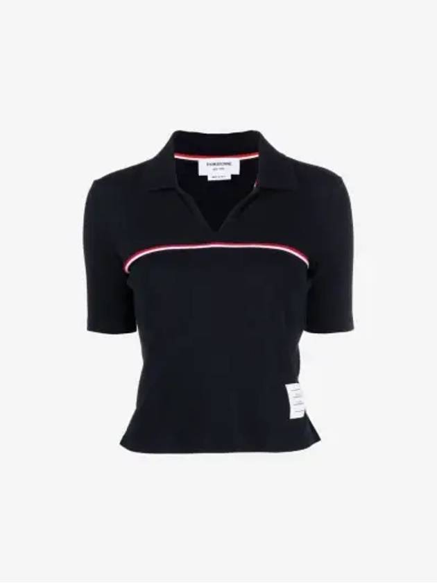 Three Stripes High Twist Rib Polo Shirt Navy - THOM BROWNE - BALAAN 2