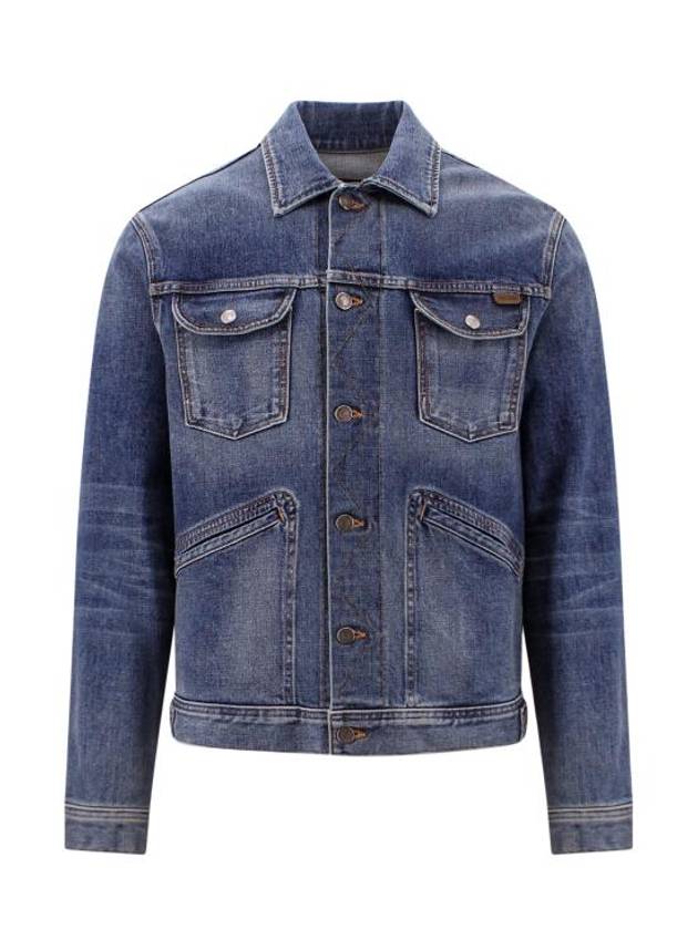 Classic Logo Tab Flap Pocket Denim Jacket Blue - TOM FORD - BALAAN 2