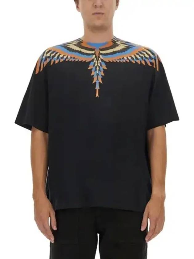 Optical Wings Printed Short Sleeve T-shirt Black - MARCELO BURLON - BALAAN 3