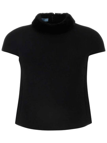 Wool short sleeve t shirt black - PRADA - BALAAN 1