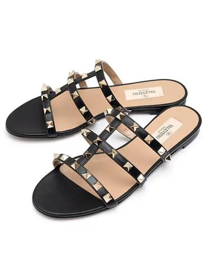 Women's Rockstud Flat Slippers Black - VALENTINO - BALAAN 2