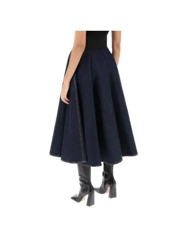 Leather Belt Denim A-Line Skirt Blue - ALAIA - BALAAN 4