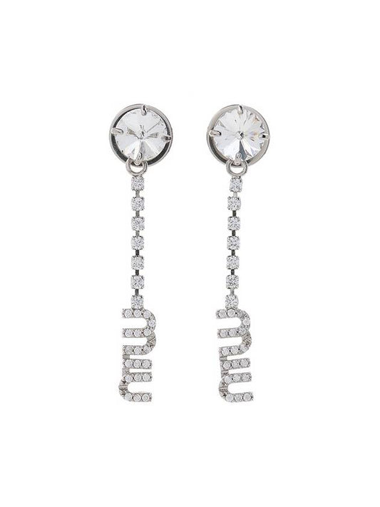 Logo Crystal Metal Earrings Silver - MIU MIU - BALAAN 1