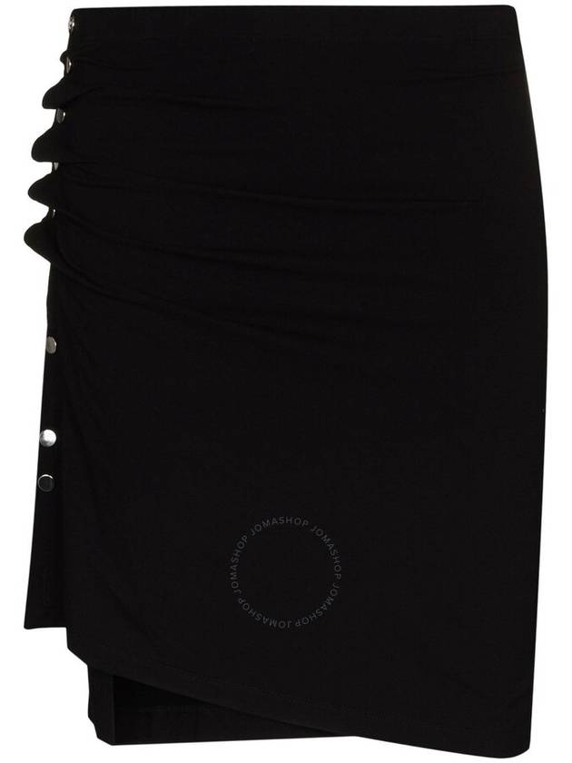 Rabanne Ladies Black Ruched-Detail Asymmetric Miniskirt, Brand Size 34 (US Size 2) - PACO RABANNE - BALAAN 1