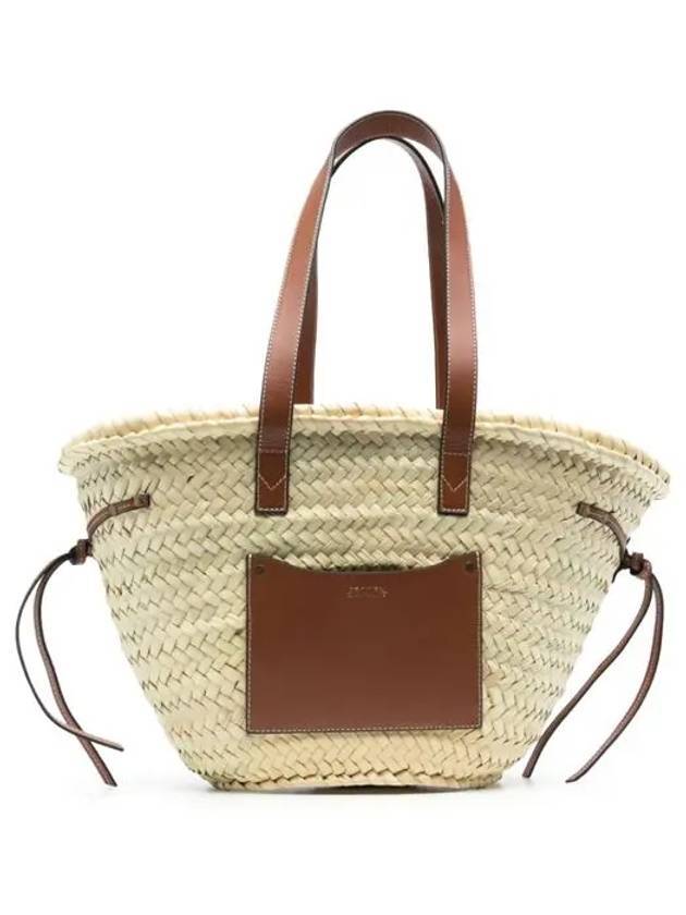 Cadix Drawstring Raffia Tote Bag Natural Cognac - ISABEL MARANT - BALAAN 1