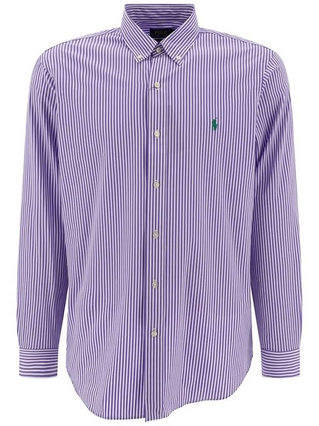 Embroidered Logo Striped Long Sleeve Shirt Purple - POLO RALPH LAUREN - BALAAN 6