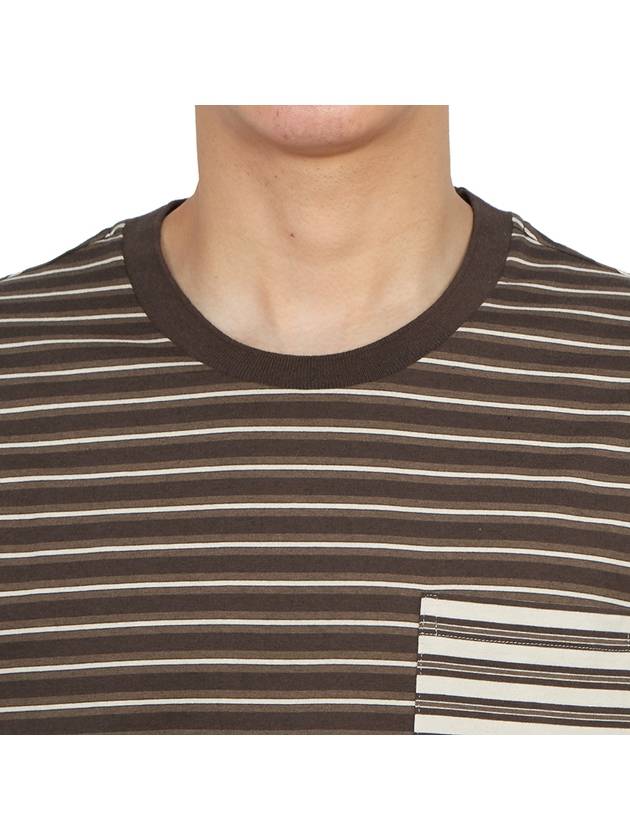 Men's Striped Cotton Short Sleeve T-Shirt Brown - THOM BROWNE - BALAAN 7