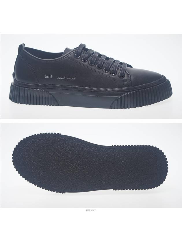 Logo Print Lace-Up Low-Top Sneakers Black - AMI - BALAAN 5