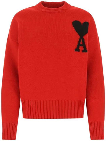 Big Heart Logo Wool Knit Top Red Black - AMI - BALAAN 1