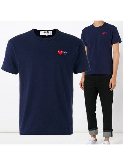 Double Heart Wappen Short Sleeve T-Shirt Navy - COMME DES GARCONS - BALAAN 2