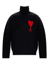 Big Heart Logo Wool Turtleneck Black - AMI - BALAAN.