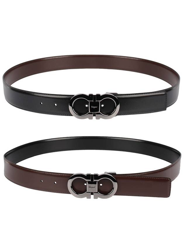 Double Gancini Reversible Leather Belt Black Auburn - SALVATORE FERRAGAMO - BALAAN 10