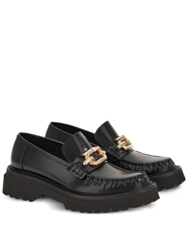 Gancini Ornament Leather Loafers Black - SALVATORE FERRAGAMO - BALAAN 3