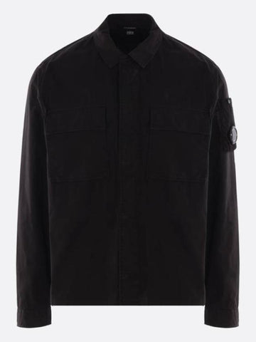 Organic Gabardine Utility Lens Long Sleeve Shirt Black - CP COMPANY - BALAAN 1