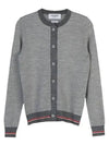 Herringbone Crew Neck Wool Cardigan Light Grey - THOM BROWNE - BALAAN 2