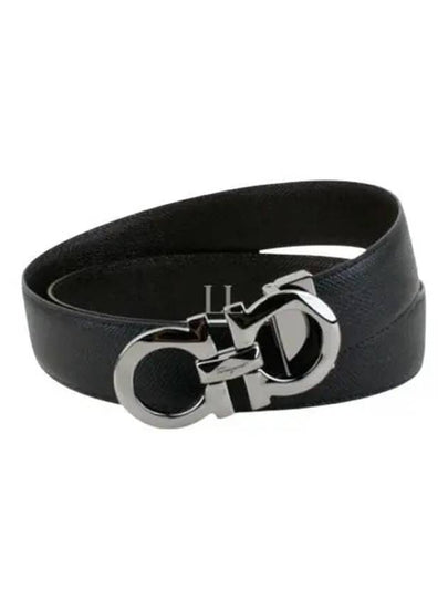 Silver Gancini Reversible Leather Belt Black - SALVATORE FERRAGAMO - BALAAN 2