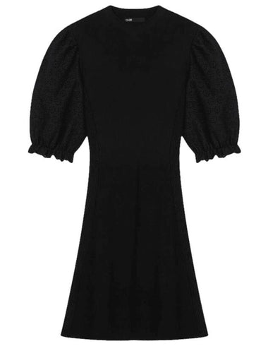 Women's Guipure Sleeve Knit Short Dress Black - MAJE - BALAAN 1