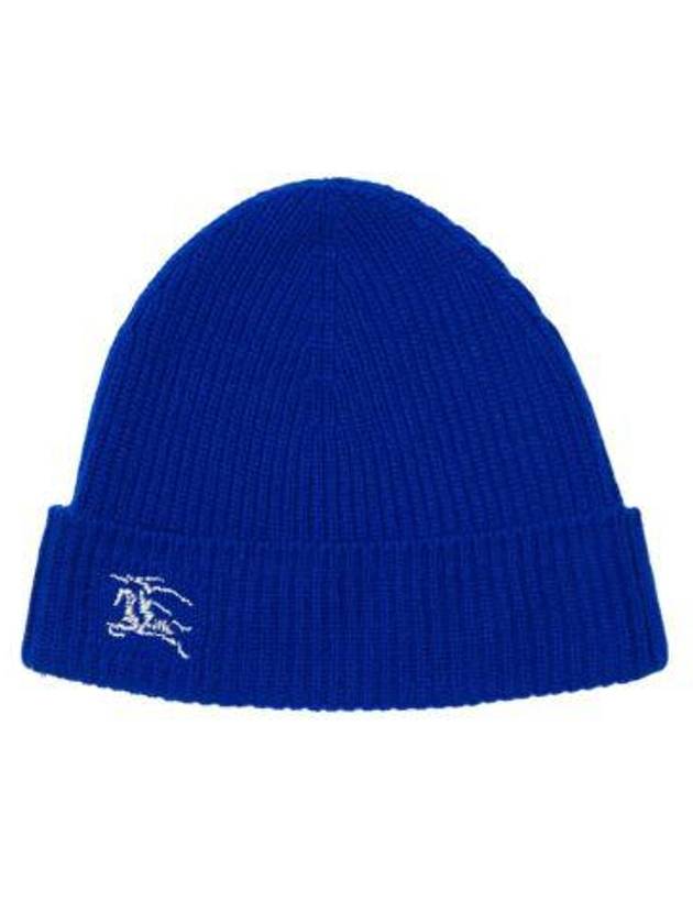 Embroidered Logo Ribbed Cashmere Beanie Blue - BURBERRY - BALAAN 5