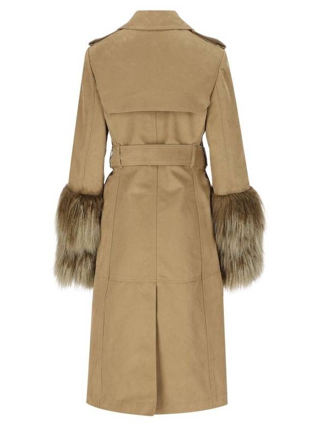 Shearling Cuffs Long Cotton Nylon Trench Coat Mountain - BURBERRY - BALAAN 3