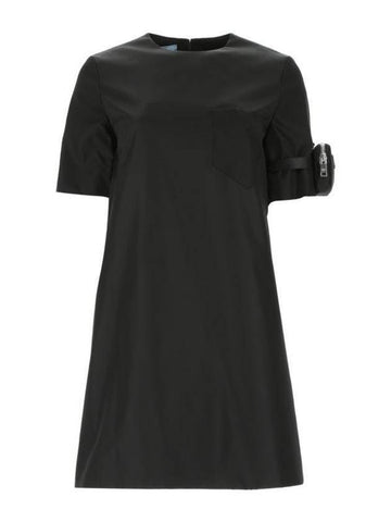 Re-Nylon Gabardine Midi Dress Black - PRADA - BALAAN 1