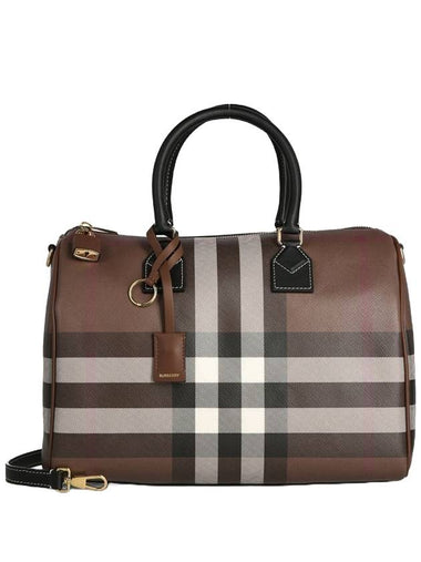 Women's Bowling Coated Canvas Cotton Shoulder Bag Brown - BURBERRY - BALAAN 1