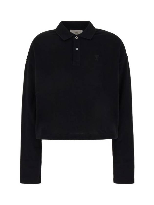 De Coeur Cropped Polo Shirt Black - AMI - BALAAN 1