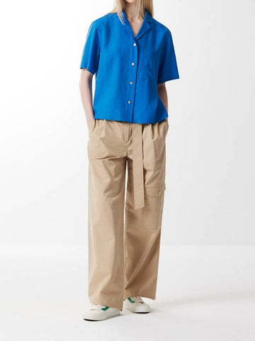 Tailored collar linen blend short sleeve shirt blue 0045 - VOYONN - BALAAN 1