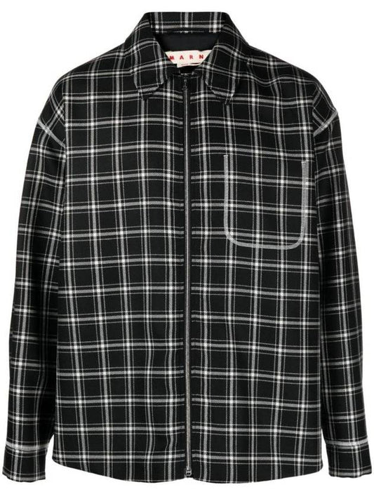 Plaid Pattern Virgin Wool Shirt Jacket Black - MARNI - BALAAN 1