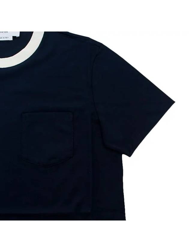 Women's Contrast Trimming Logo Patch Short Sleeve T-Shirt Navy - THOM BROWNE - BALAAN 6