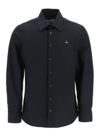 Embroidered Logo Big Collar Cotton Long Sleeve Shirt Black - VIVIENNE WESTWOOD - BALAAN 2