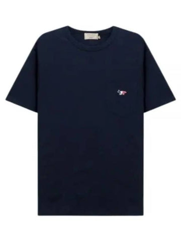 Tricolor Fox Patch Classic Pocket Short Sleeve T-Shirt Navy - MAISON KITSUNE - BALAAN 1