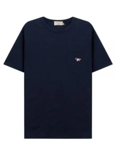 Tricolor Fox Patch Classic Pocket Short Sleeve T-Shirt Navy - MAISON KITSUNE - BALAAN 2