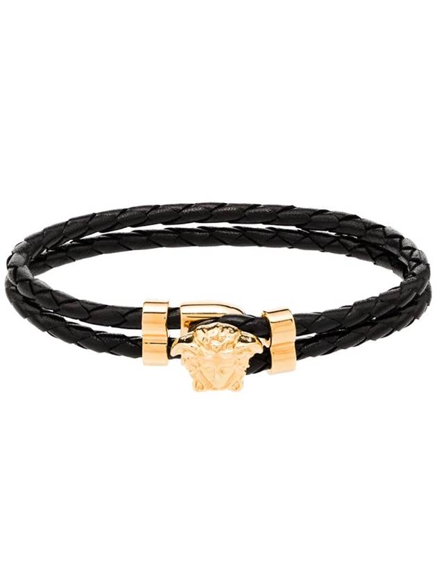 Medusa Braided Leather Bracelet Black Gold - VERSACE - BALAAN 2