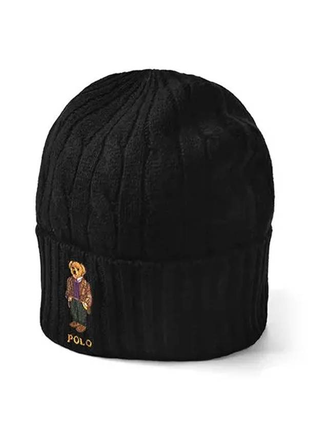 Polo Bear Cable Knit Wool Beanie Black - POLO RALPH LAUREN - BALAAN 1