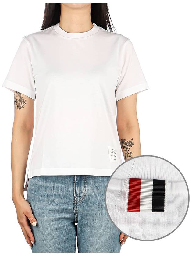 Logo Patch Lightweight Jersey Relaxed Fit Short Sleeve T-Shirt White - THOM BROWNE - BALAAN 2