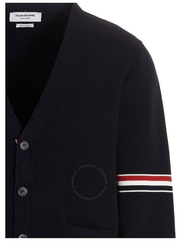 Milano Stitch Sprite Armband Cotton V-neck Cardigan Navy - THOM BROWNE - BALAAN 4