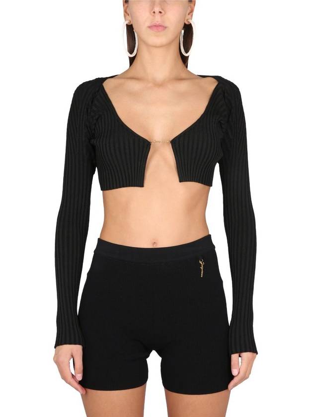 La Maille Pralu Micro Charm Logo Cardigan Black - JACQUEMUS - BALAAN 3