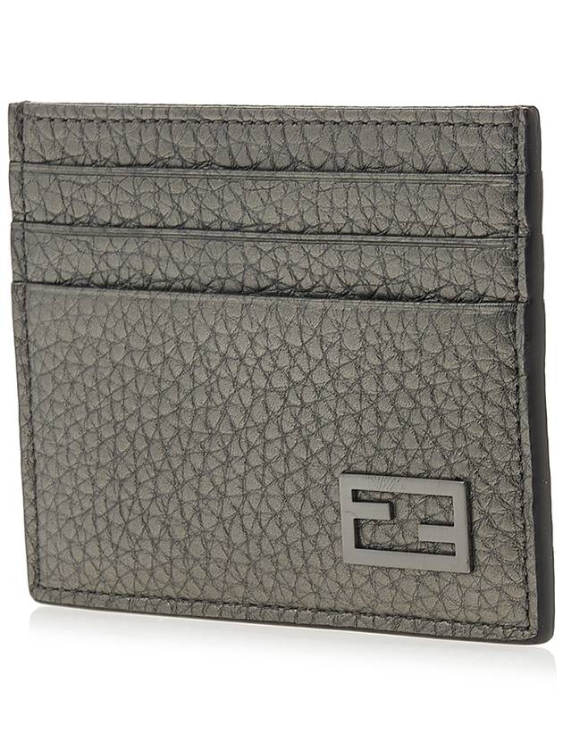 FF Baguette Logo Leather Card Wallet Grey - FENDI - BALAAN 3