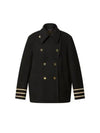 Golden Trim Wool Pea Coat Black - LOUIS VUITTON - BALAAN 2