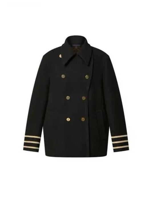 Golden Trim Wool Pea Coat Black - LOUIS VUITTON - BALAAN 2