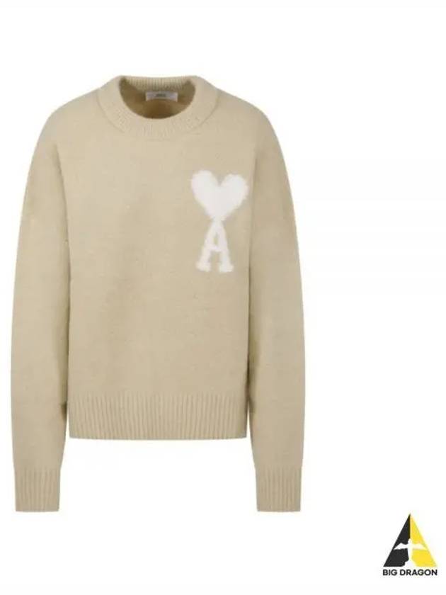 Intarsia Heart Logo Knit Top Vanilla - AMI - BALAAN 2