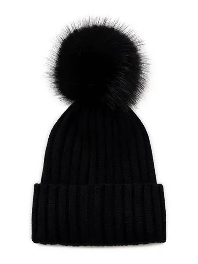 Logo Patch Wool Rib Knit Beanie Black - MONCLER - BALAAN.