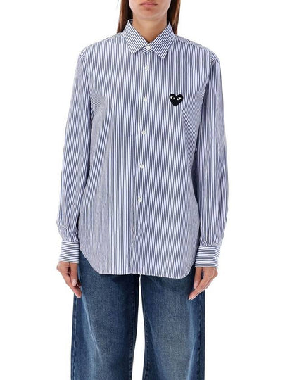 Black Heart Wappen Stripe Long Sleeve Shirt Blue - COMME DES GARCONS PLAY - BALAAN 2