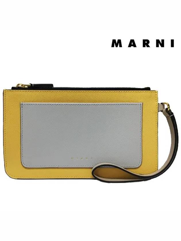 Color Block Saffiano Handle Pouch Bag Yellow Grey - MARNI - BALAAN 3